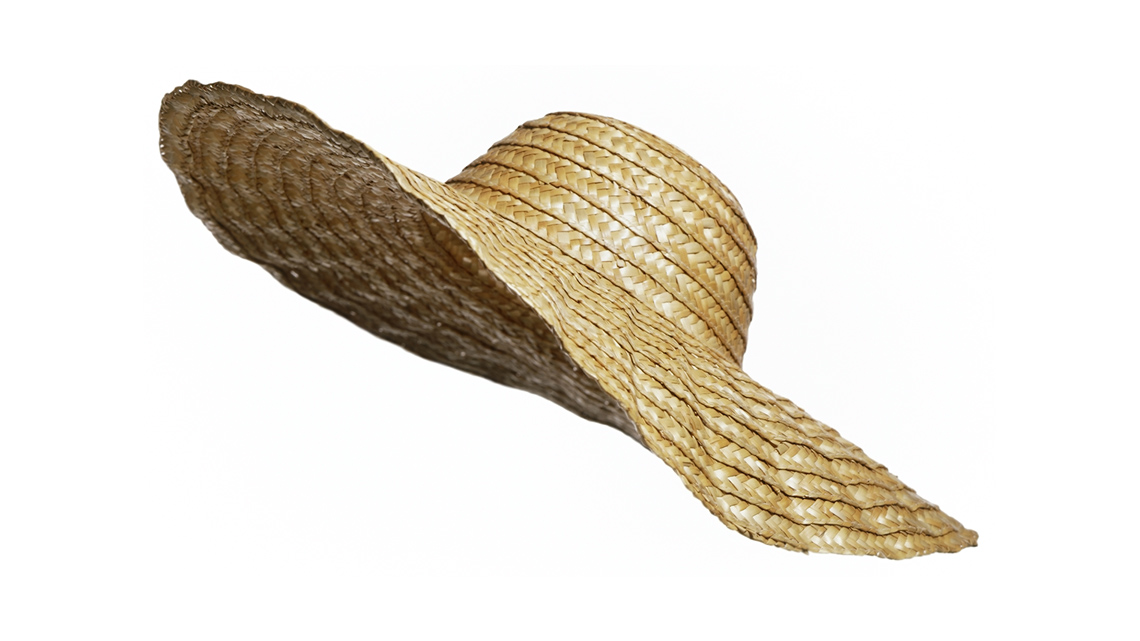 Wide brimmed straw hat.