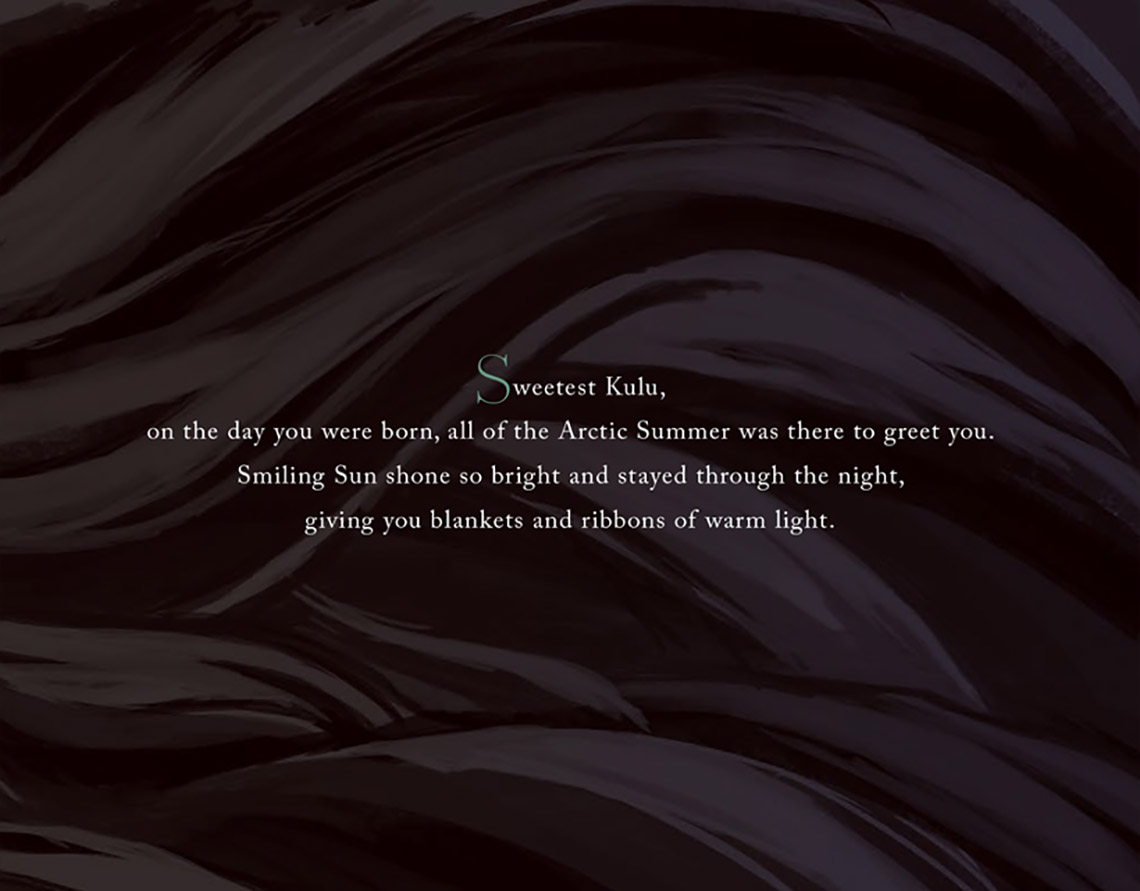 Text against a background of dark hair blowing in the wind.