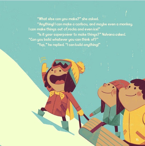 A group of children carrying a sled up a snowy hill.