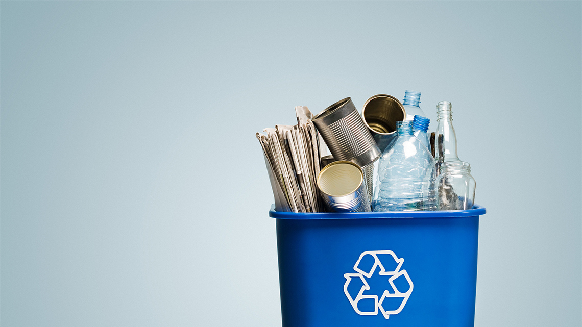 A recycling symbol, which is a triangle shape. Each side of the triangle is an arrow.