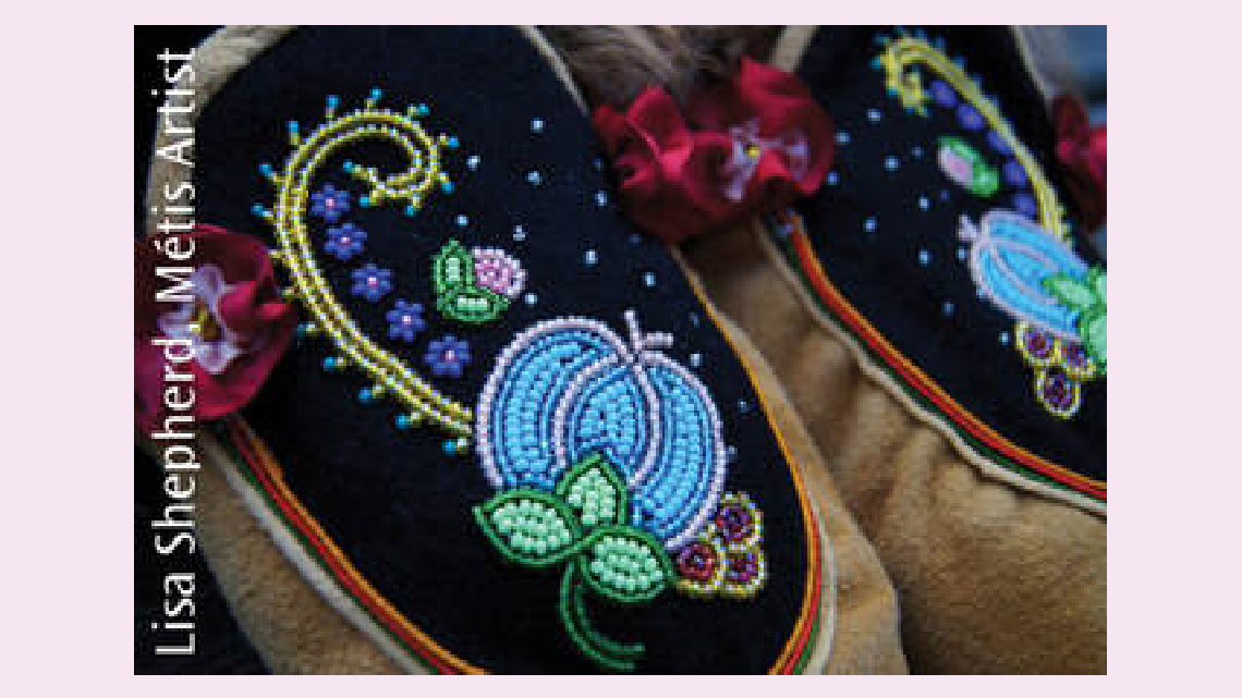 Pointed toe moccasins that have colourful beaded flowers on black fabric.