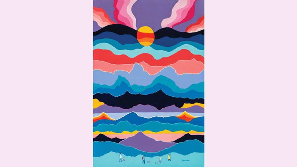 A landscape of the Yukon Sun with various warm and cool contrasting colours.