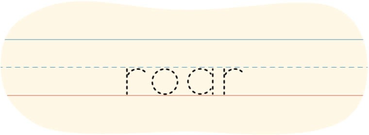 A red dot tracing the printed word 'roar.'