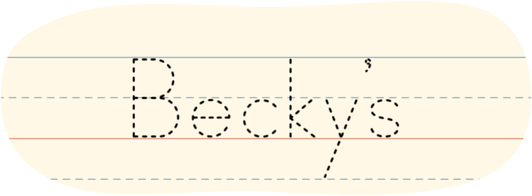 A red dot tracing the printed word 'beckys.'