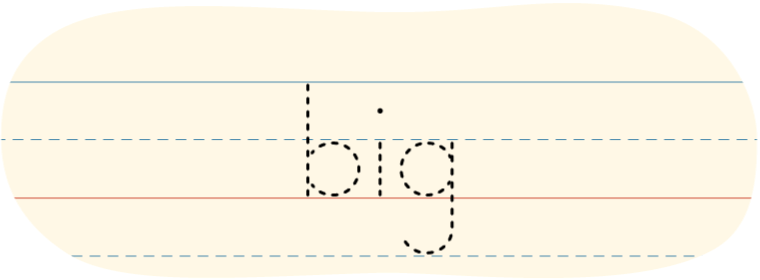 A red dot tracing the printed word 'big.'