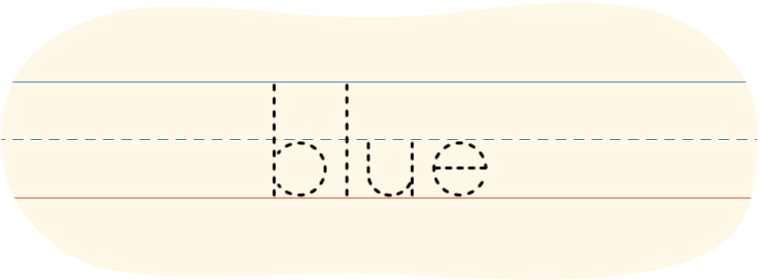 A red dot tracing the printed word 'blue.'
