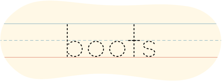 A red dot tracing the printed word 'boots.'