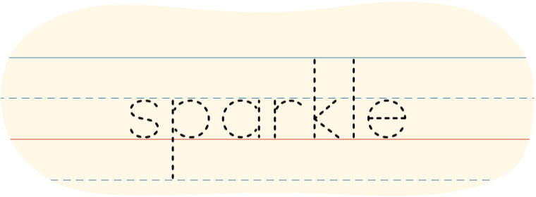 A red dot tracing the printed word 'sparkle.'