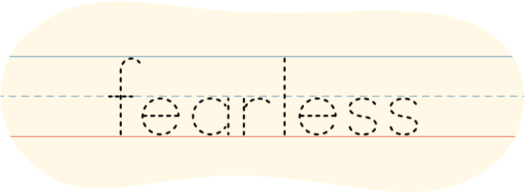 A red dot tracing the printed word 'fearless.'