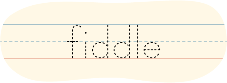 A red dot tracing the printed word 'fiddle.'