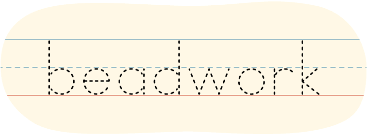 A red dot tracing the printed word 'beadwork.'