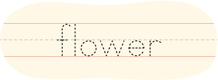 A red dot tracing the printed word 'flower.'