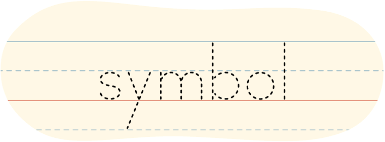 A red dot tracing the printed word 'symbol.'