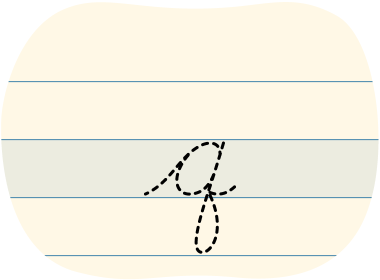 A red dot tracing a cursive lowercase q.