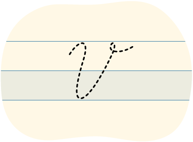 A red dot tracing a cursive uppercase V.