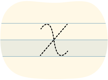 A red dot tracing a cursive uppercase X.