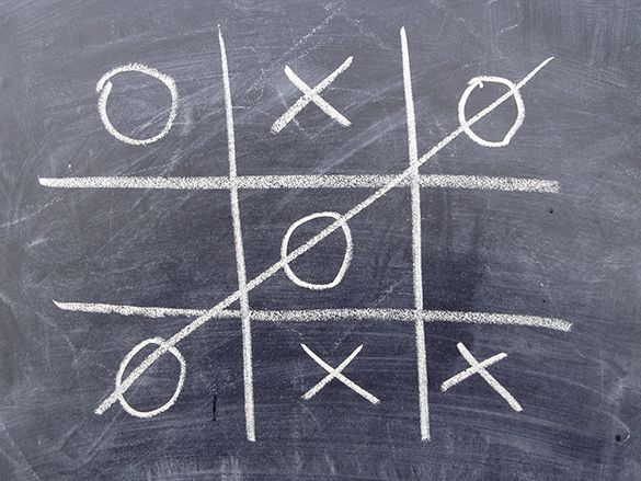 Tic tac toe game with three 'O's connected by a line to show that player won.