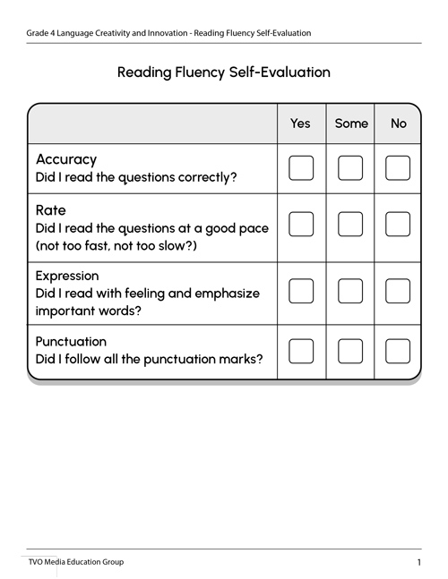 Reading Fluency Self-Evaluation