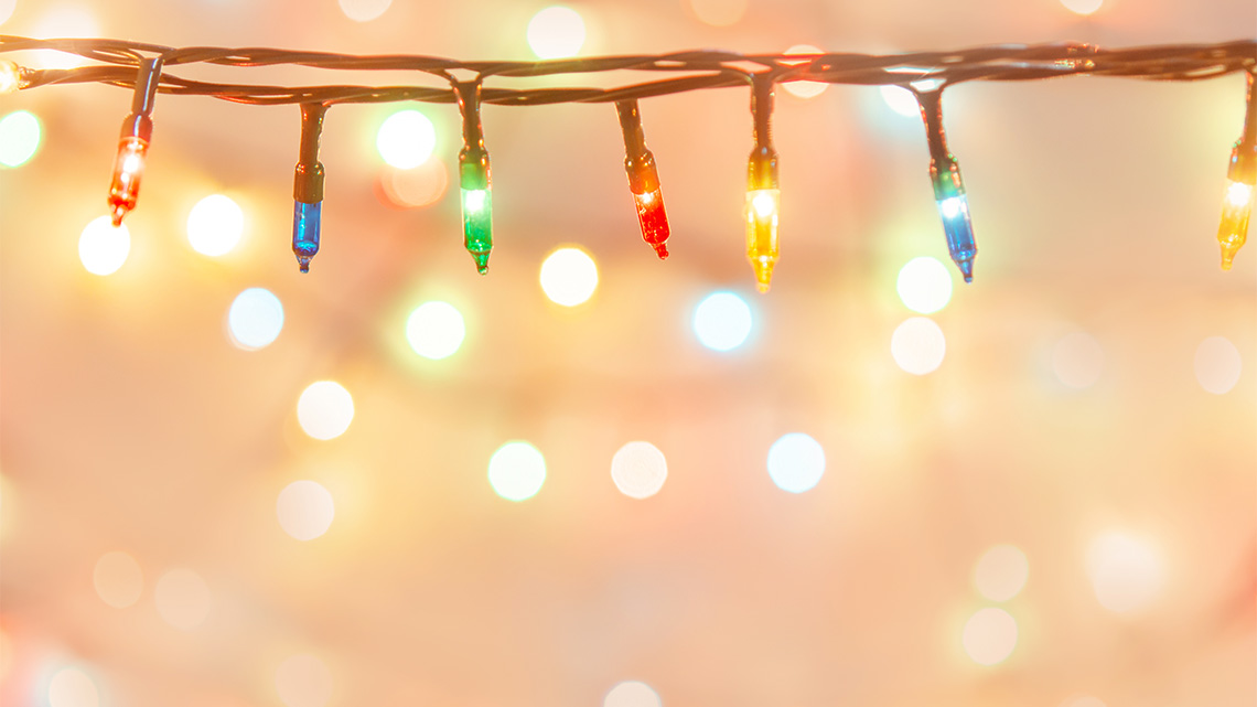 String lights in bright colours used to decorate.