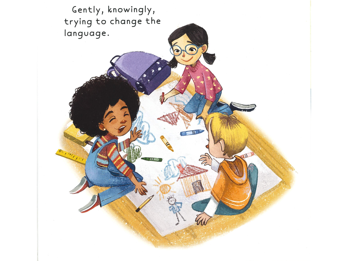 A group of students sitting on the ground drawing and colouring images on a large blank paper. 
