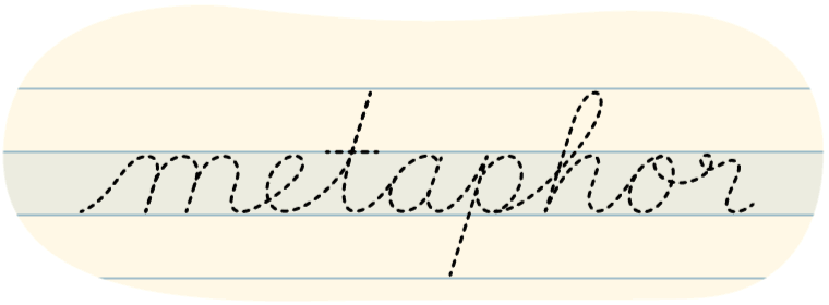 A red dot tracing the word ‘metaphor’ written in cursive.