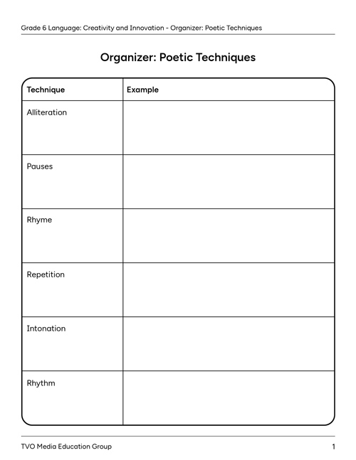 Organizer: Poetic Techniques