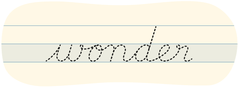A red dot tracing the word 'wonder' written in cursive.