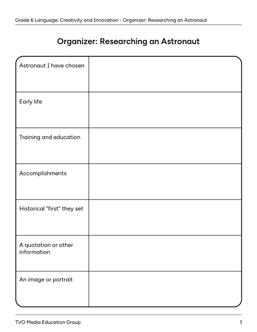 Organizer: Researching an Astronaut