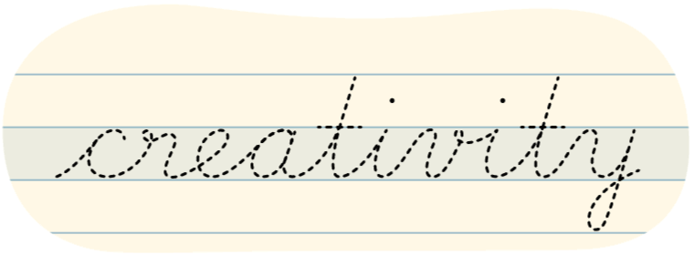 A red dot tracing the word "creativity" written in cursive