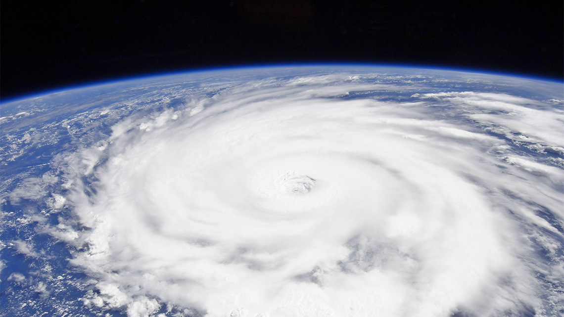 Satellite view of a hurricane from space.