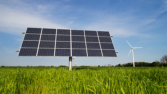 A solar panel in a field.
