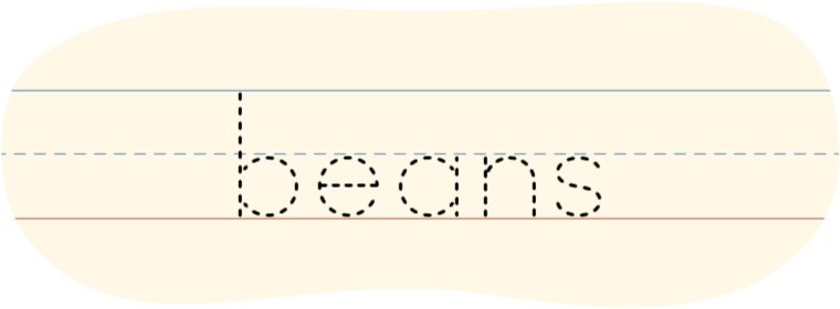A red dot tracing the word beans.
