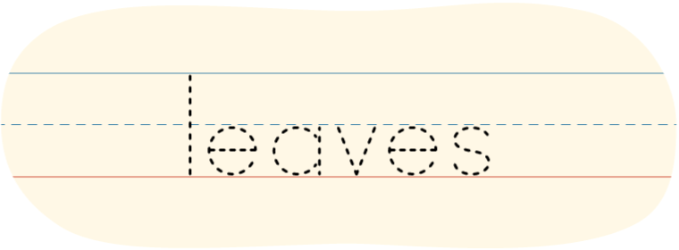 A red dot tracing the word leaves.
