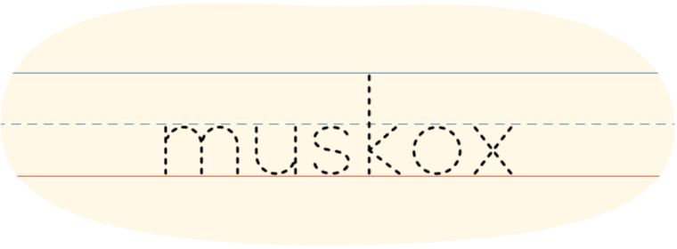 A red dot tracing the word muskox.