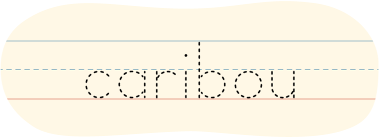 A red dot tracing the word caribou.