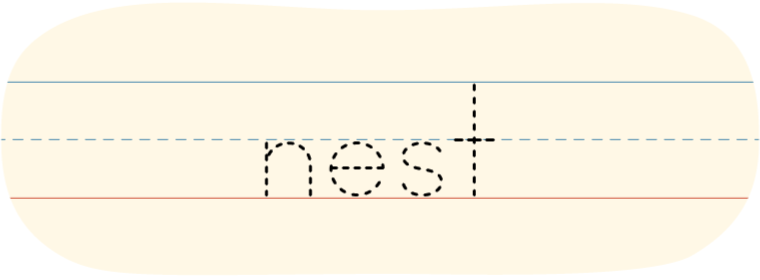 A red dot tracing the word nest.