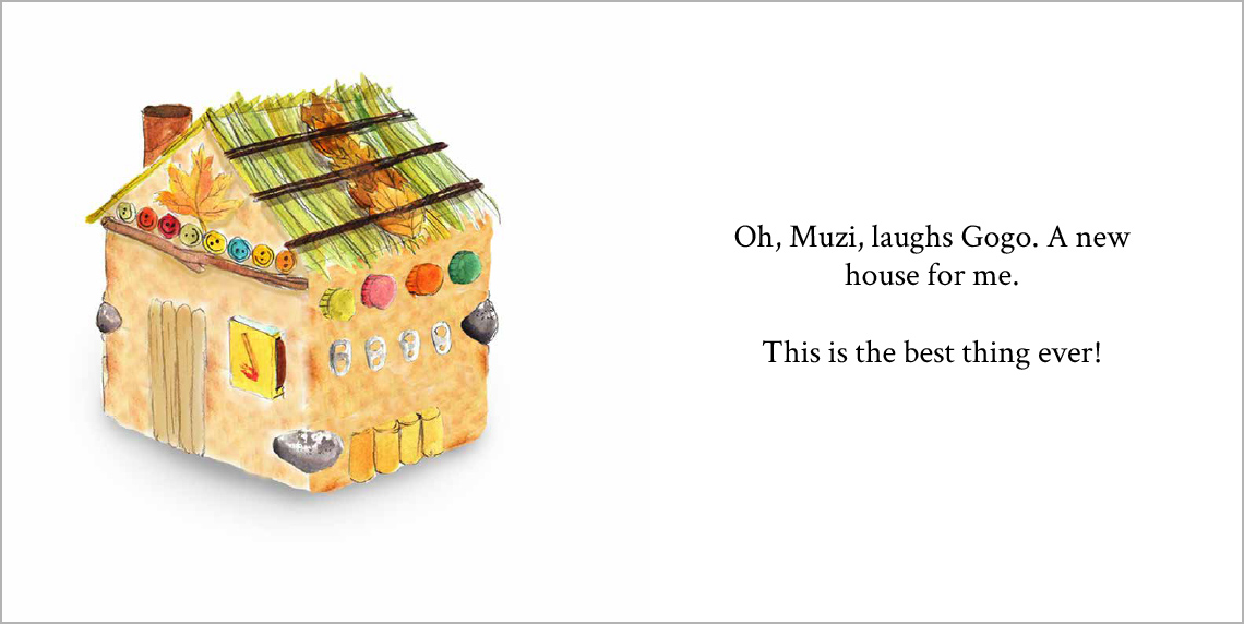  A toy house made of all of the things Muzi found, including leaves, bottle caps, a match box, rocks, and corks.