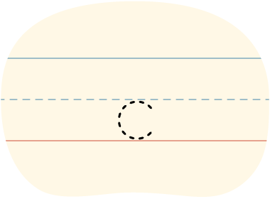 A red dot tracing a printed lowercase c.