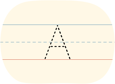 A red dot tracing a printed uppercase A.