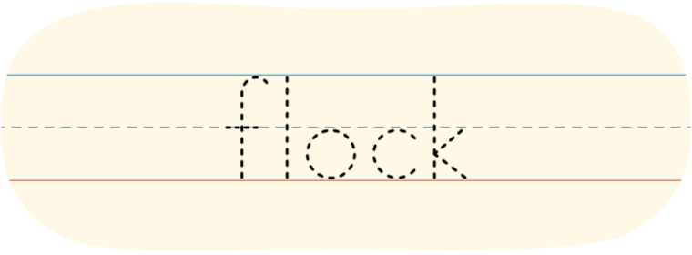 A red dot tracing the word 'flock.'