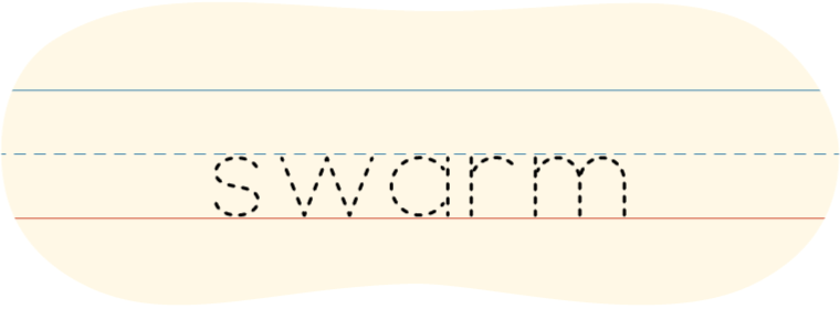 A red dot tracing the word 'swarm,'