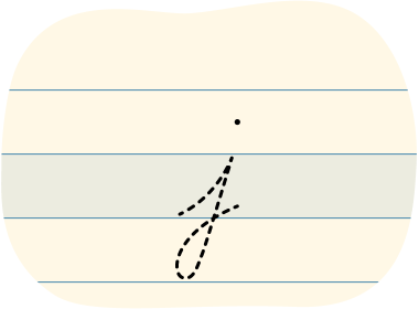 A red dot tracing a cursive lowercase j.