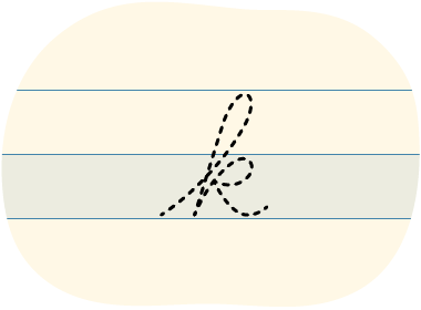 A red dot tracing a cursive lowercase k.