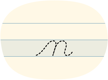 A red dot tracing a cursive lowercase n.