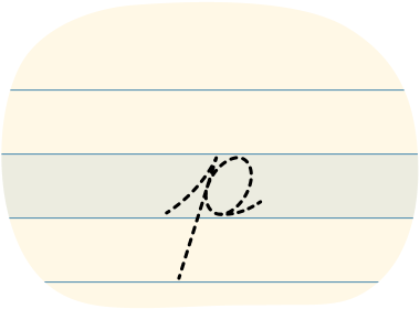 A red dot tracing a cursive lowercase p.