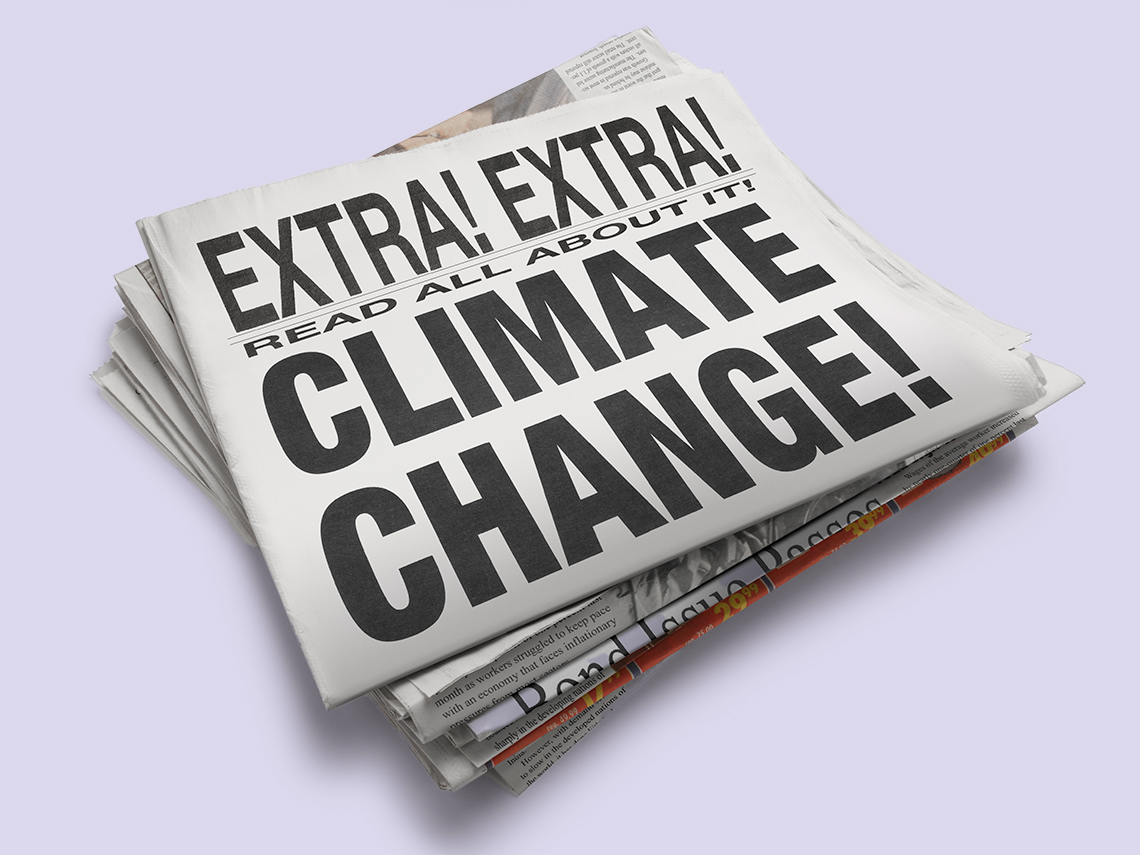 A newspaper with the headline “Climate Change!”