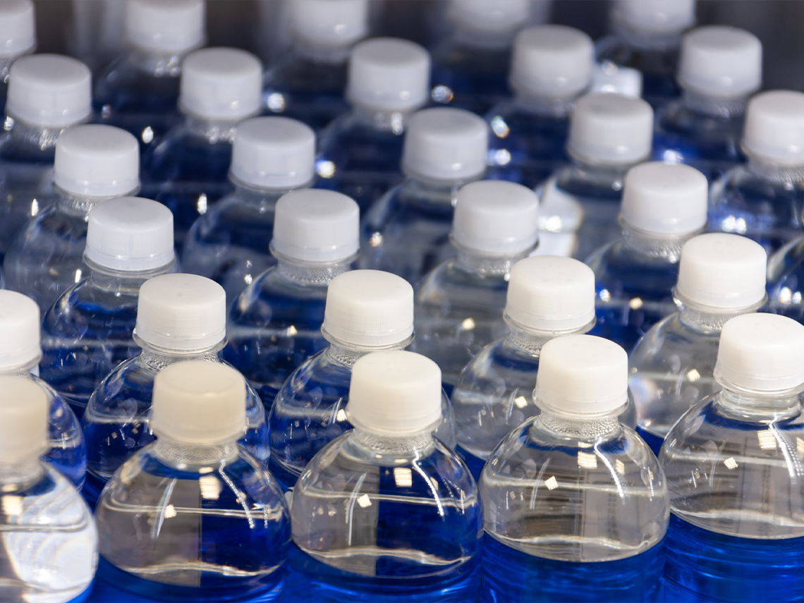 Neat rows of empty plastic bottles
