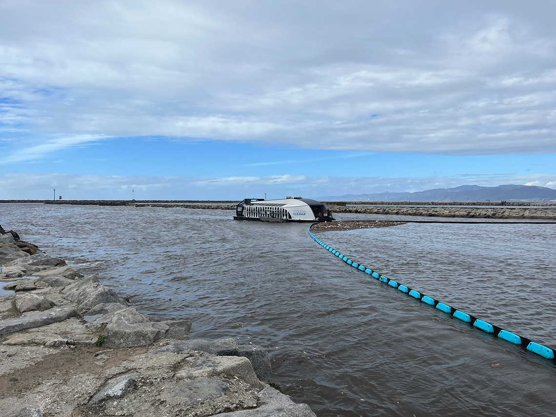 “Trash interceptor” located in the ocean. Designed to remove pollution from oceans or prevent it from reaching oceans.