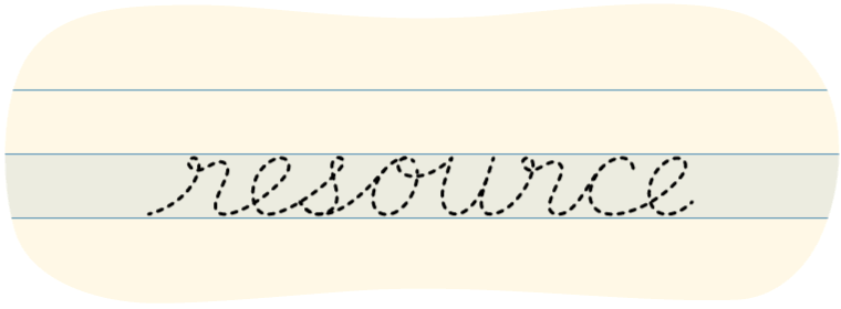 A red dot tracing the word "resources" written in cursive.