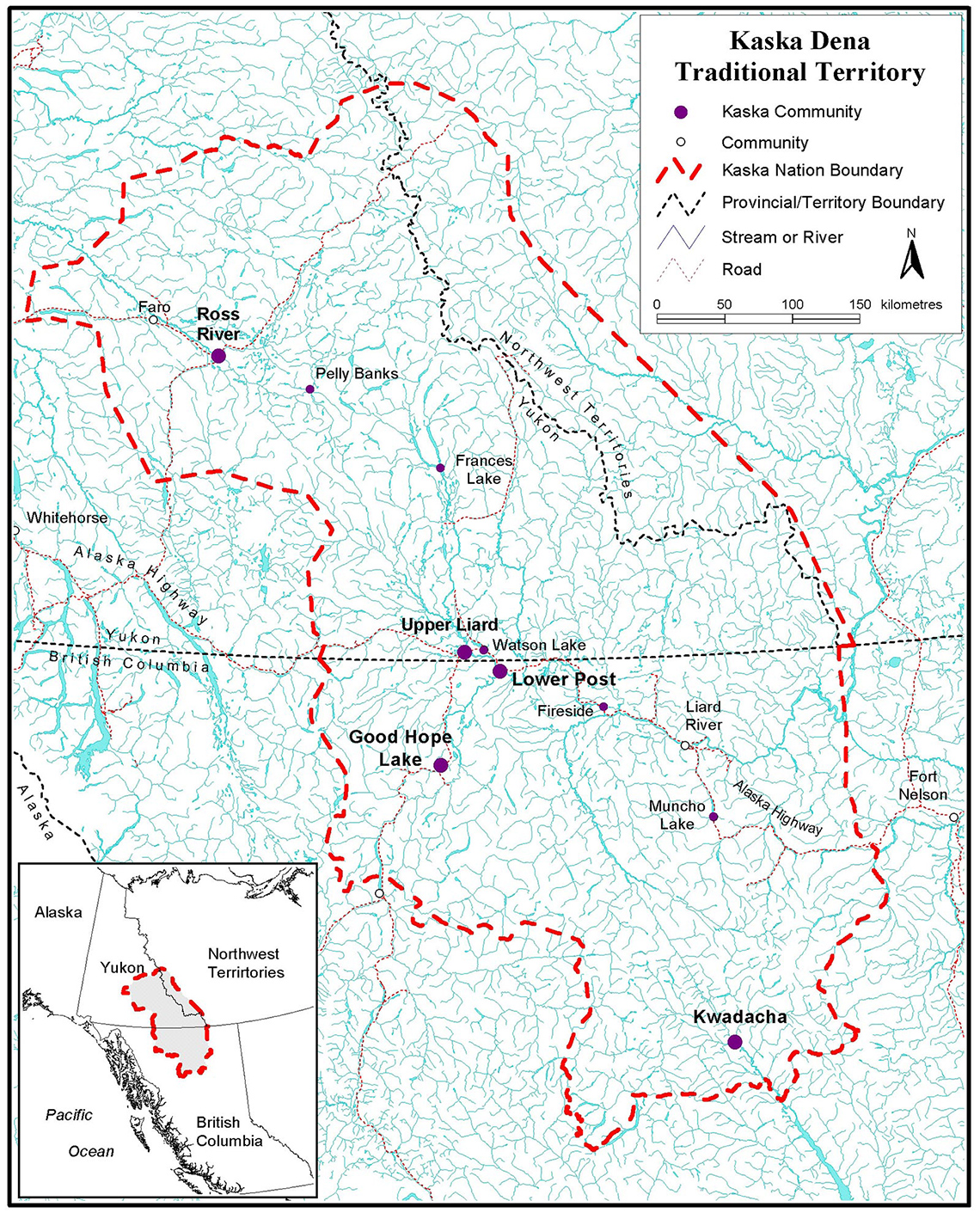 Map of the Kaska Dena Traditional Territory. It is 24 million hectares, spread across British Columbia, Yukon, and the Northwest Territories